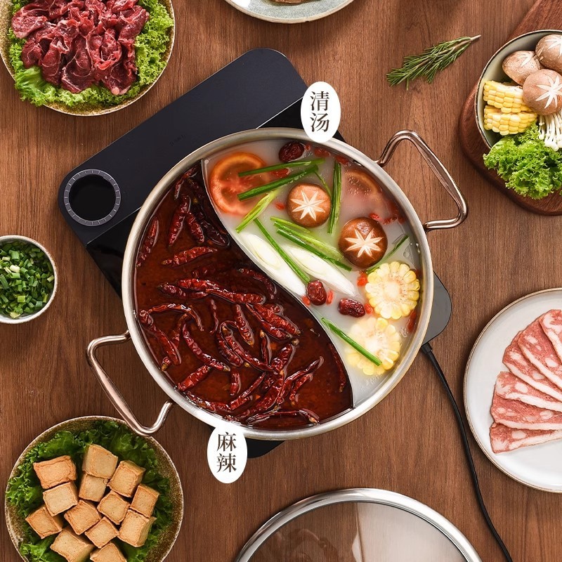 特厚鸳鸯锅304不锈钢火锅清汤锤纹三角耳火锅家用商用锅具电磁炉|undefined