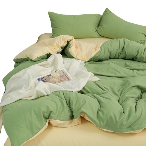 Simple solid color washed cotton four-piece set, student dormitory quilt cover and bed sheet three-piece set, B&B bedding wholesale