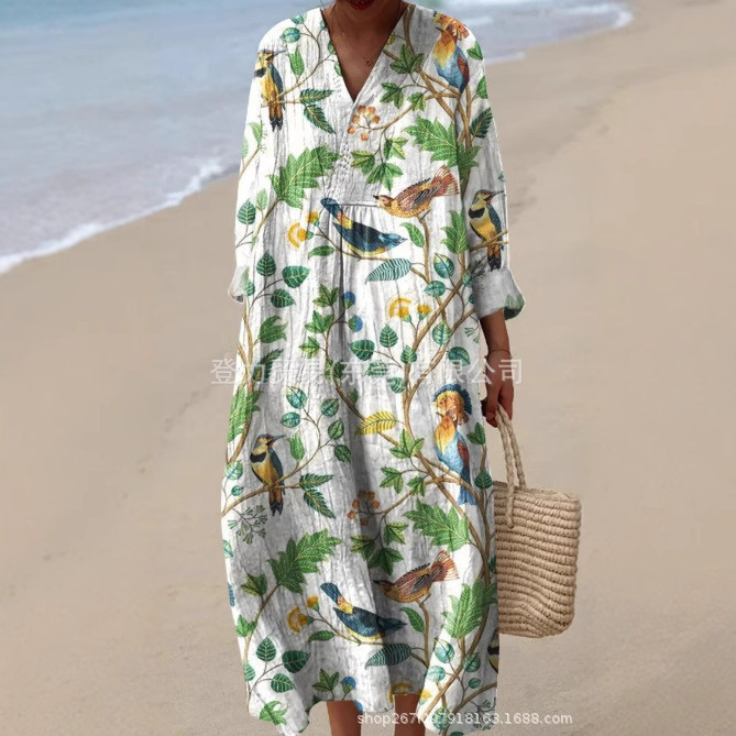 Cross-Border Independent Site Amazon Long-Sleeved Shirt Dress for Women Casual Floral Print Long-Sleeved Dress E023 Cross-Border Independent Site Amazon Long-Sleeved Shirt Dress for Women Casual Floral Print Long-Sleeved Dress E023