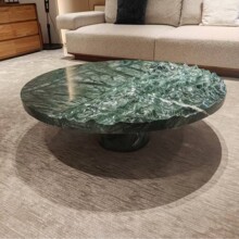 高端天然大理石印度绿色水波纹圆茶几定制大平层别墅意式极简茶几