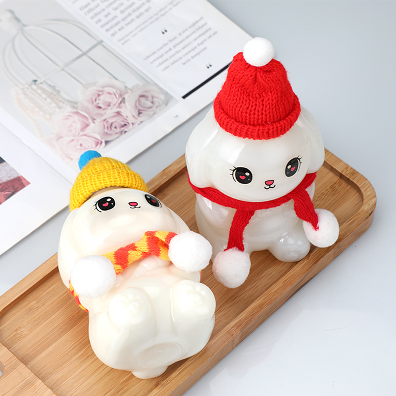 Lindo conejito de dibujos animados leche té botella PET plástico para llevar leche té taza 500ml botella de bebida desechable