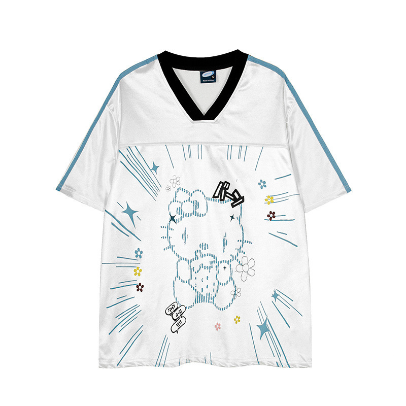New Hello Kitty Cute Jersey Satin Loose Striped T-Shirt for Women Summer V-Neck Short-Sleeve Top American Style New Hello Kitty Cute Jersey Satin Loose Striped T-Shirt for Women Summer V-Neck Short-Sleeve Top American Style