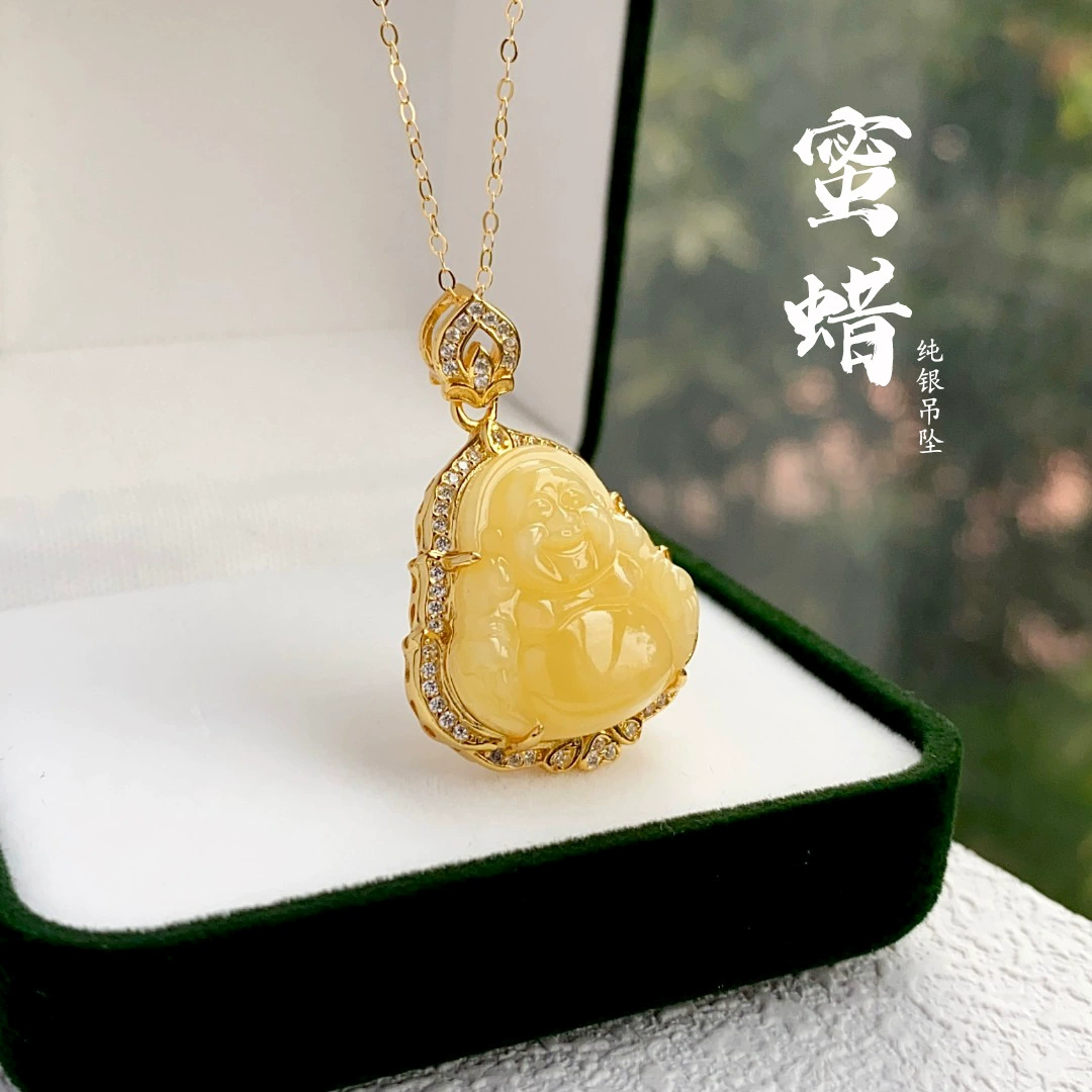 Натуральный медовый воск подвеска S925 Серебряный инкрустированный янтарный медовый воск