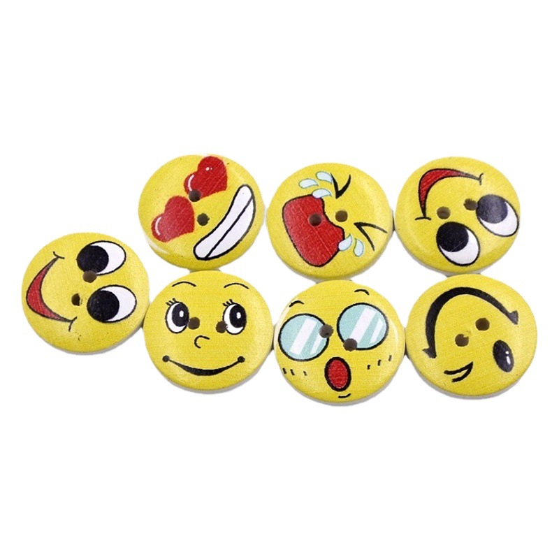 1,5/2/2,5 cm madera fondo blanco expresión facial bolsa pintada botones de madera decorativos de madera 50/100 piezas un paquete