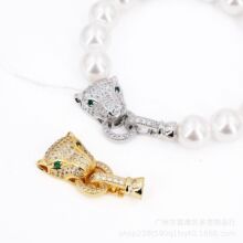 多亮微镶饰品扣头铜镀真金豹头三叶草皇冠项链连接扣DIY饰品配件