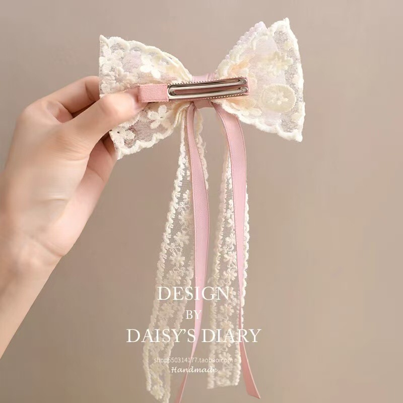 儿童蕾丝飘带发夹公主蝴蝶结头饰夹子小女孩汉服发饰女童发卡|undefined