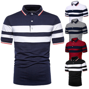Cross-border Amazon Europe and America 3d Stripe Digital Printing Casual Lapel Short-sleeved Polo Shirt Fashion Button T-shirt for Men