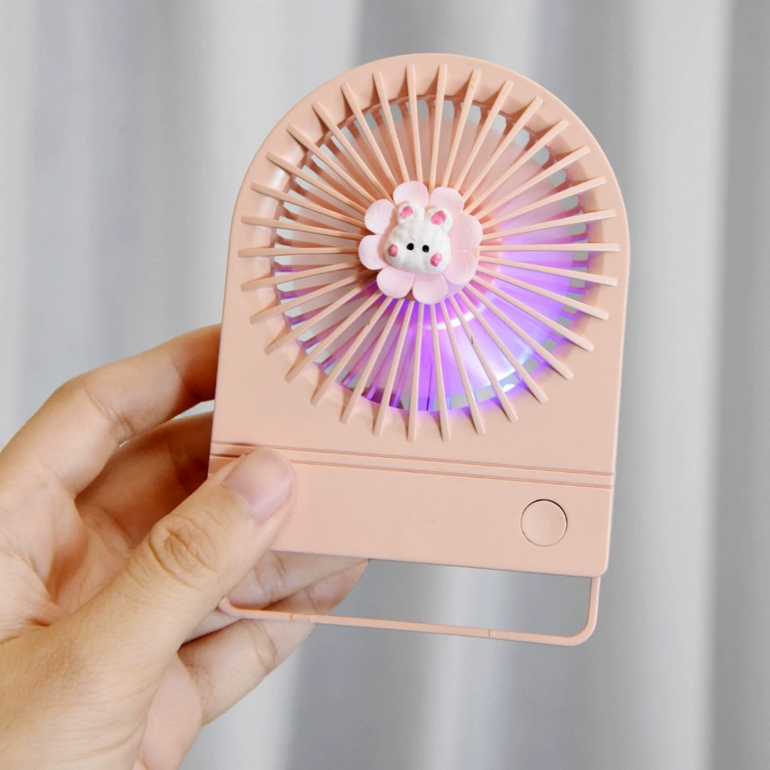 Cartoon folding handheld table small air fan with light for elementary school students, new collection