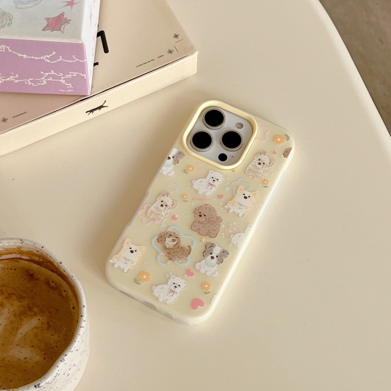 Ins dibujos animados lindo cachorro para iPhone15/16pro funda para teléfono móvil Apple 14promax creativo femenino 13p