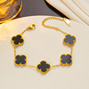 Double-sided golden design necklace stainless steel handmade, four-leaf clover, 15mm, light luxury style