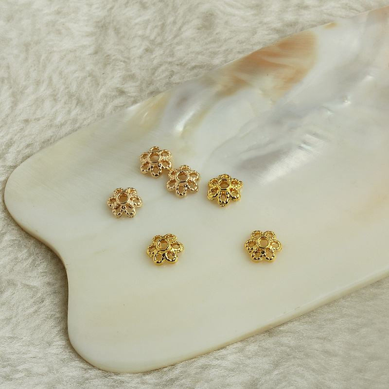 14k gold color retaining thickened hollow plum blossom holder diy handmade accessories homemade bracelet spacer thick bottom cap