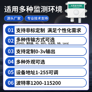 Light Intensity Sensor Illumination Brightness Meter Temperature and Humidity Transmitter Industrial 485 Ceiling Sunlight Hours Detector