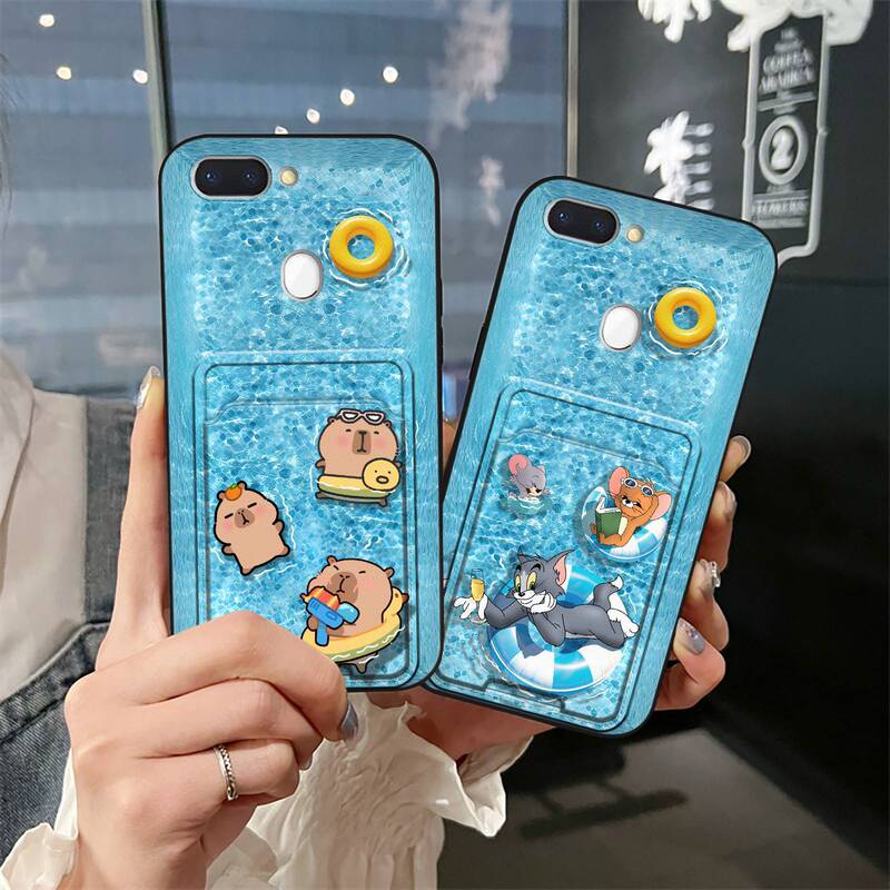 Suitable for Oppo Mobile Phone Case Card Holder, Personalized New Trendyy Soft Shell Cartoon Fun Card Swimming Ring, Youthful and Cute