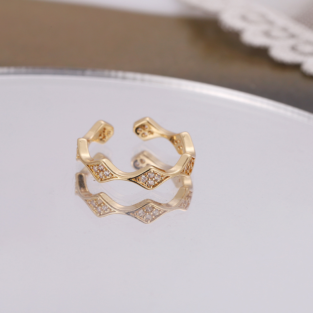 Geometric Pattern Women'S Gender Simple Style Geometric Copper Plating Rhinestones Open Ring