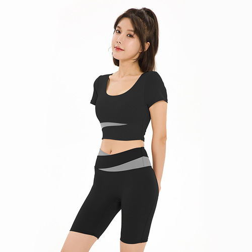 Yoga and Fitness Clothing, Women's Short-Sleeve Shockproof Running and Yoga Set,  Summer New Style, Baremid and Quick-Drying Top