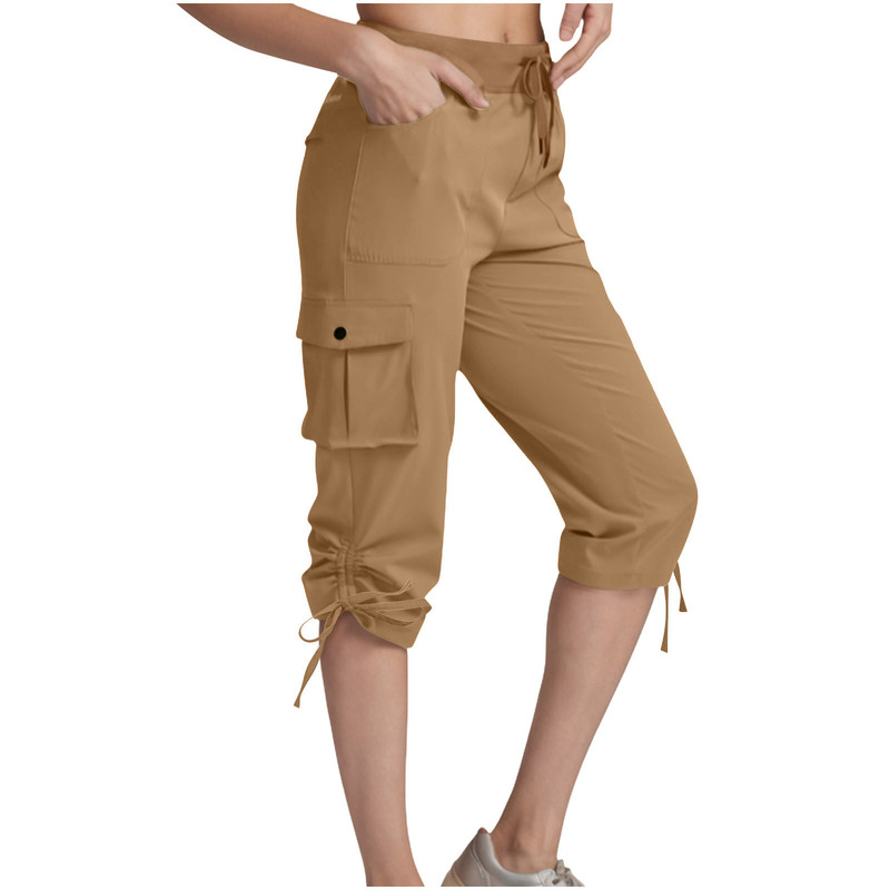 Amazon Cross-Border Women's Workwear Cropped Pants Khaki Casual Sports Jogger Pants Outdoor Multi-Pocket Drawstring Pants