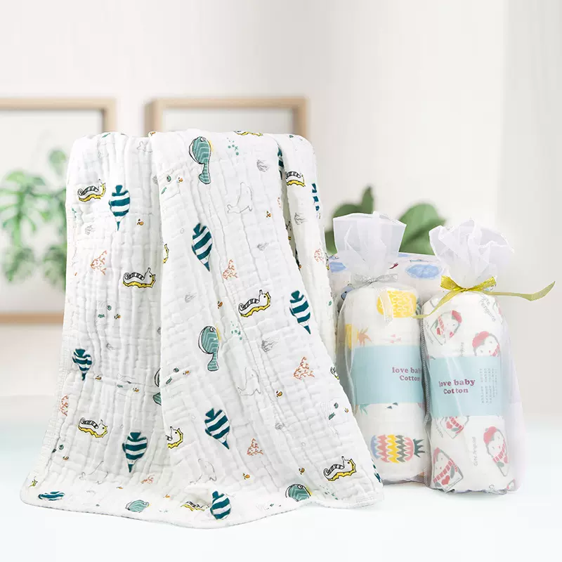 网袋装儿童水洗纱布童被纯棉宝宝新生盖毯超柔软空调被婴幼儿浴巾