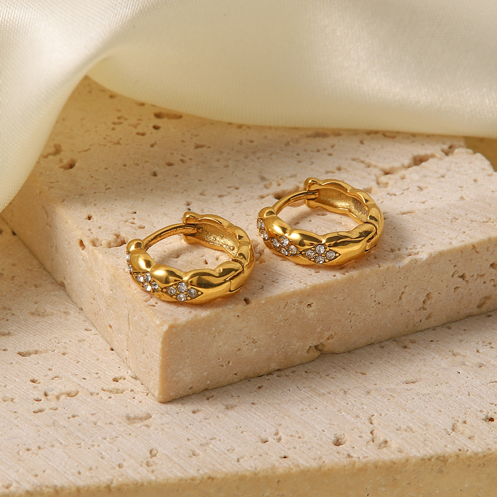 Fashion Geometric Stainless Steel Gold Plated Artificial Diamond Earrings 1 Pair