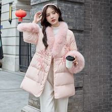 2025冬季刺绣轻薄新中式盘扣羽绒服狐狸真毛领羽绒服外套Y255505