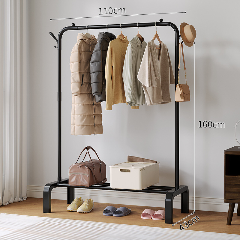 Un solo poste de 110cm reforzado en negro, estante + gancho de ropa