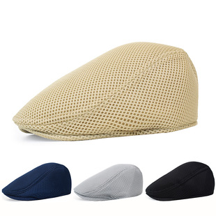 Mesh Forward Hat Men's Solid Color Beret British Duck Hat Summer Outdoor Breathable Casual Mesh Hat Cross-Border