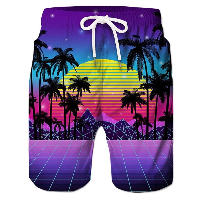 2025 Summer Fashion New 3D Coconut Tree Print Sports Swimming Trunks Men's Hawaiian Holiday Shorts