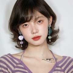 陰と非対称イヤリング、紫と晴れ緑の欠けた丸い西チムーンイヤークリップ、オリジナルデザイン、その他なし