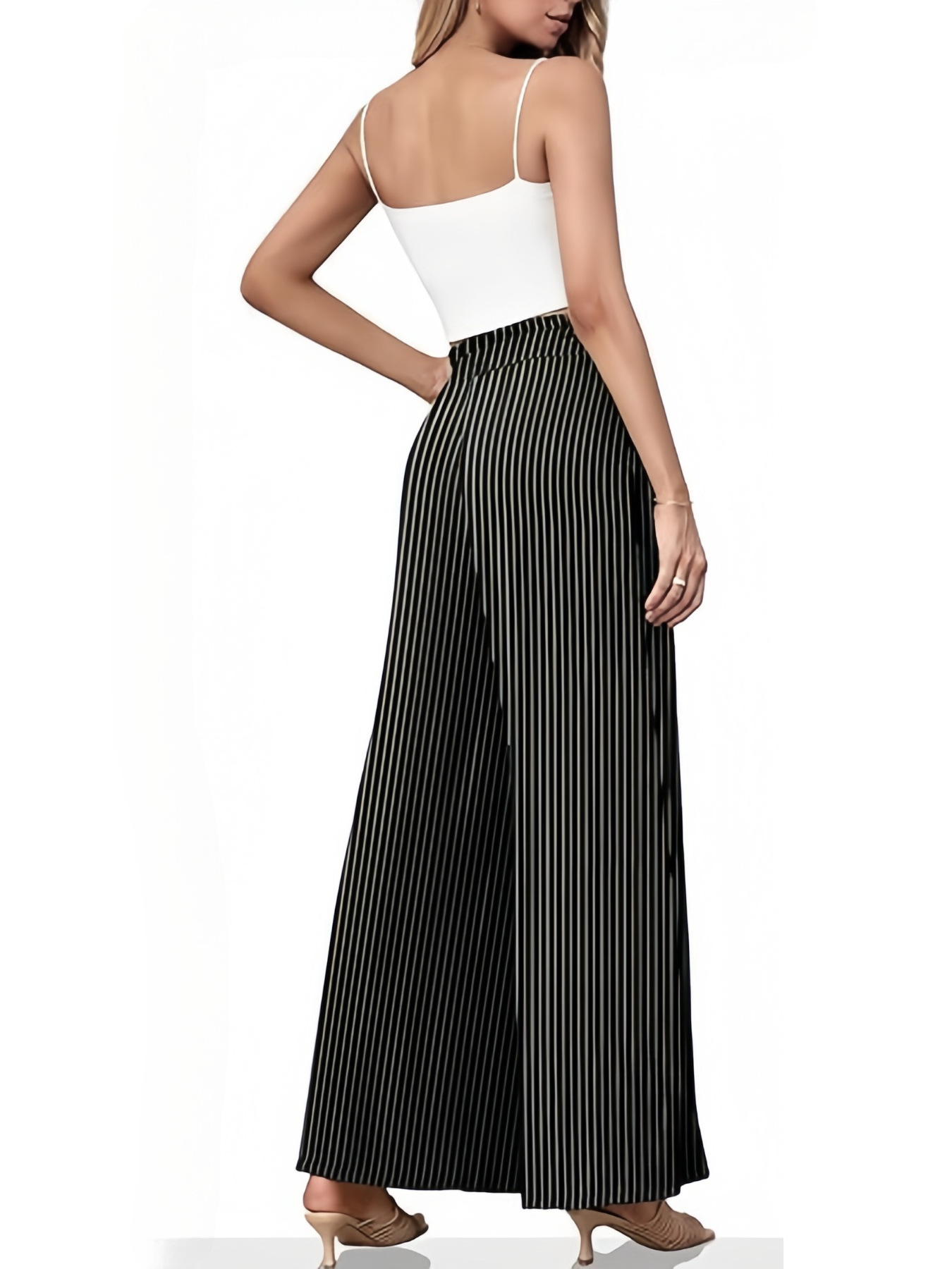2025 europeo y americano transfronterizo Amazon primavera y verano nuevo estilo pantalones anchos para mujer bowknot pantalones casuales con pliegues de cintura alta sueltos