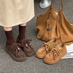 2025新款森女系厚底增高勃肯鞋磨砂真皮外穿穆勒德训女鞋豆豆鞋