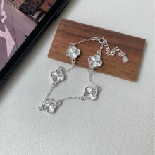 S925纯银镭射四叶草手链女轻奢小众简约百搭手饰生日礼物一件代发