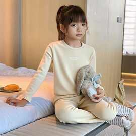 女小童发热秋衣秋裤儿童冬季中大童加绒加厚德绒套装宝宝保暖内衣