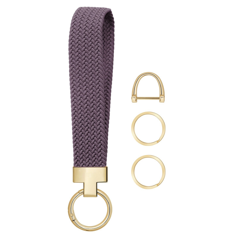 Cross-border Amazon car elastic woven keychain lanyard personalized wrist strap keychain hardware pendant gift