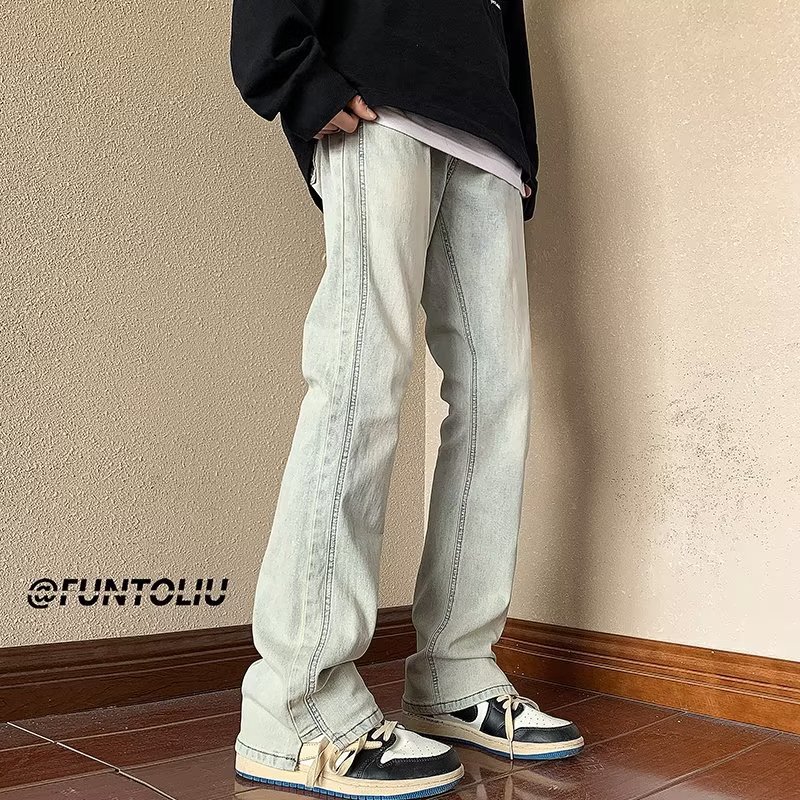 2024 primavera y otoño nuevo estilo jeans americanos hombres lavados y viejos pantalones de nicho High Street pantalones rectos sueltos tendencia