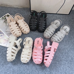 "Foreign trade original order cross-border e-commerce" 2024 new Roman sandals women's summer woven pig cage shoes hollow muffin rest