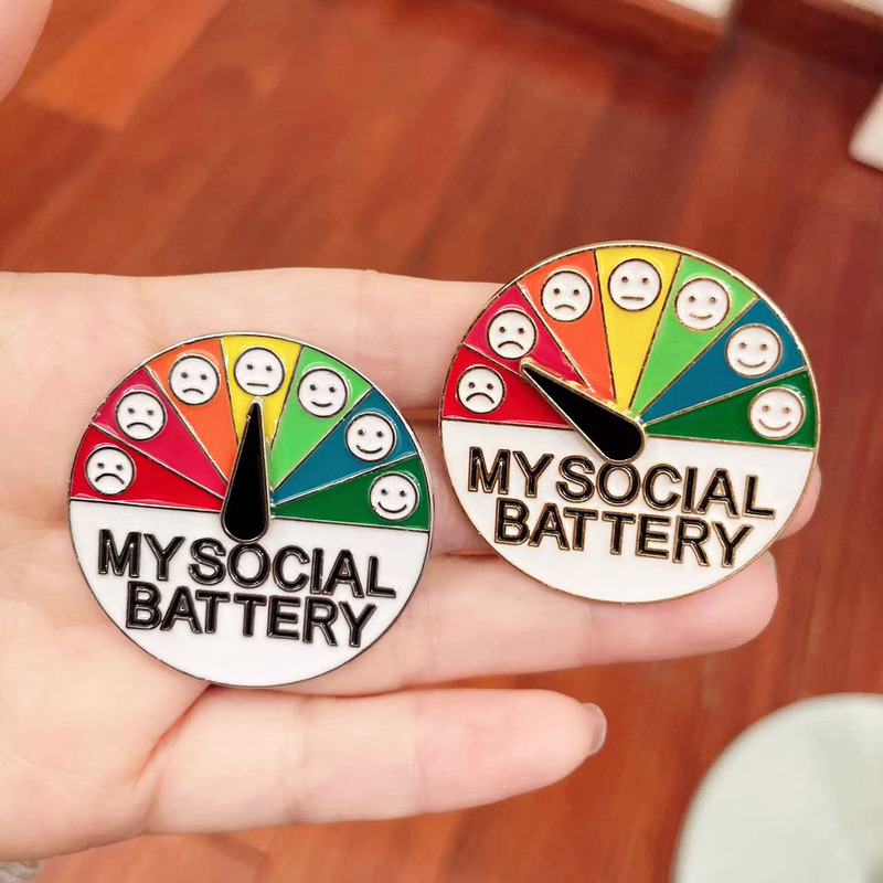 Social Power Brooch Emotion Management Energy Metal Badge Slidable Rotating Expression Badge Bag Accessories