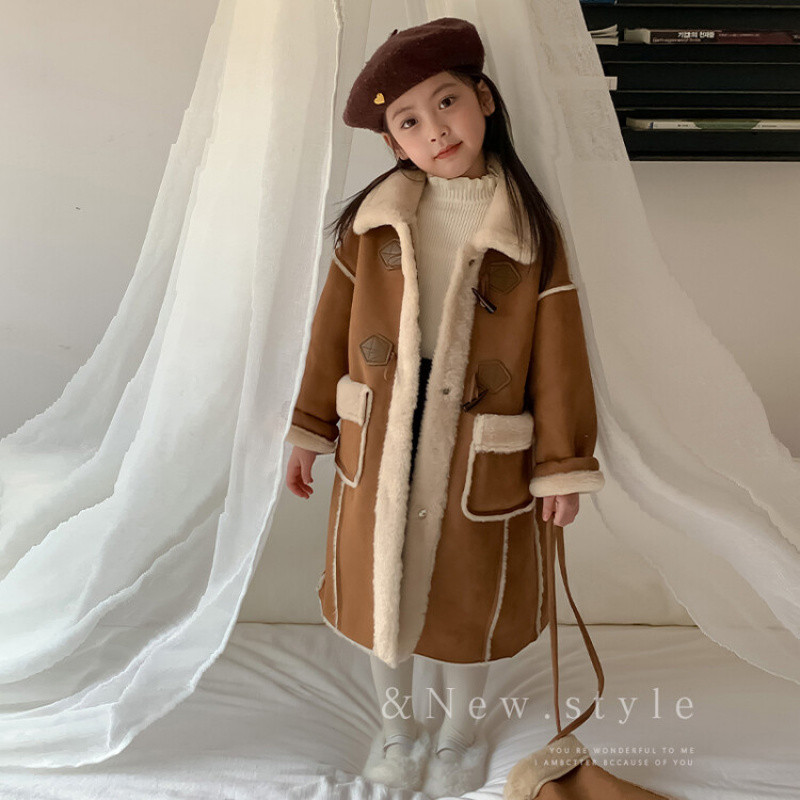 Zhili children's winter woolen coat, mid-length, fleece-lined, retro and stylish, for children of all ages.