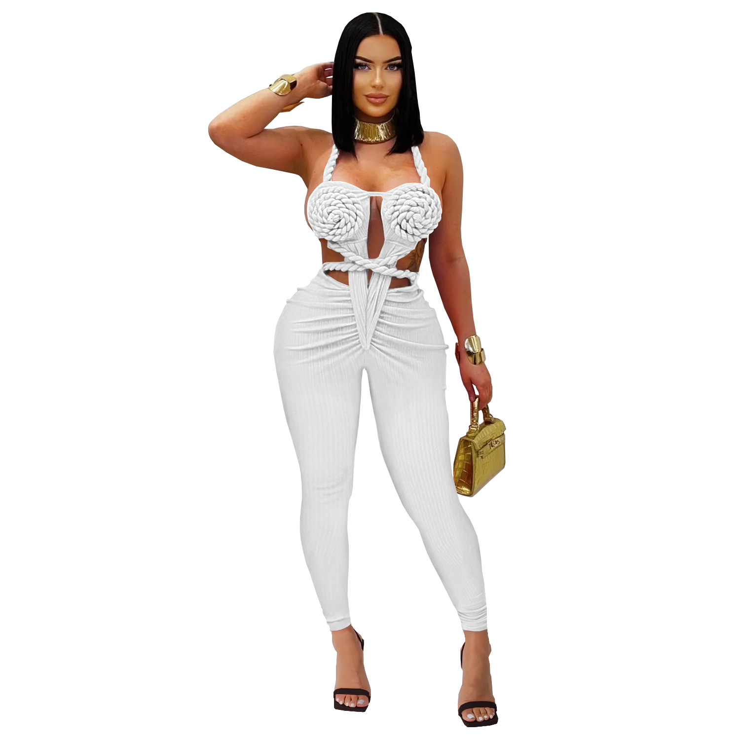 C7489 Aliexpress transfronterizo Amazon Europa y América de moda de mujer casual sexy cuello descubierto plantares de color sólido image 12