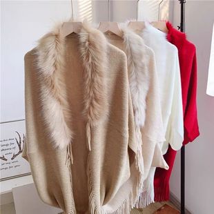 Autumn and Winter versatile Korean style rabbit subnet red same style warm and expensive fur collar tassel cashmere-like thick shawl for women