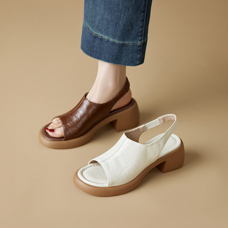 Retro summer comfortable sandals heels for leisure platform with a…