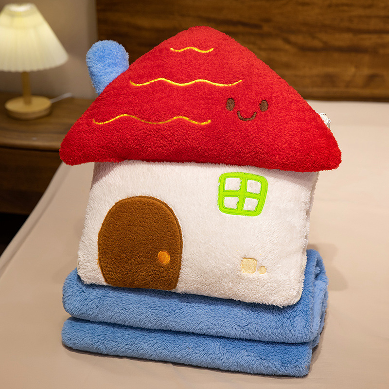 Cute casa de dibujos animados juguetes de peluche almohada almohada manta 2 en 1 almohada juguetes muñeca regalo de cumpleaños
