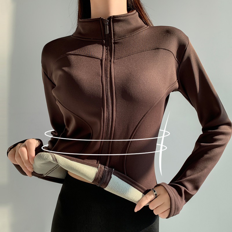 加绒瑜伽服外套女秋冬季2025新款修身拉链设计立领运动风保暖上衣
