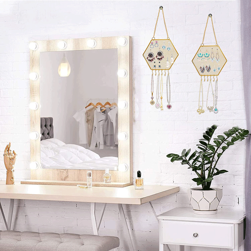 多功能铁艺网格首饰架墙面壁挂式珠宝收纳架耳环项链饰品展示架