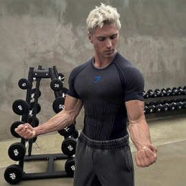 GYMSHARK新款美式健身服男士弹力速干短袖跑步训练紧身衣骑行T恤