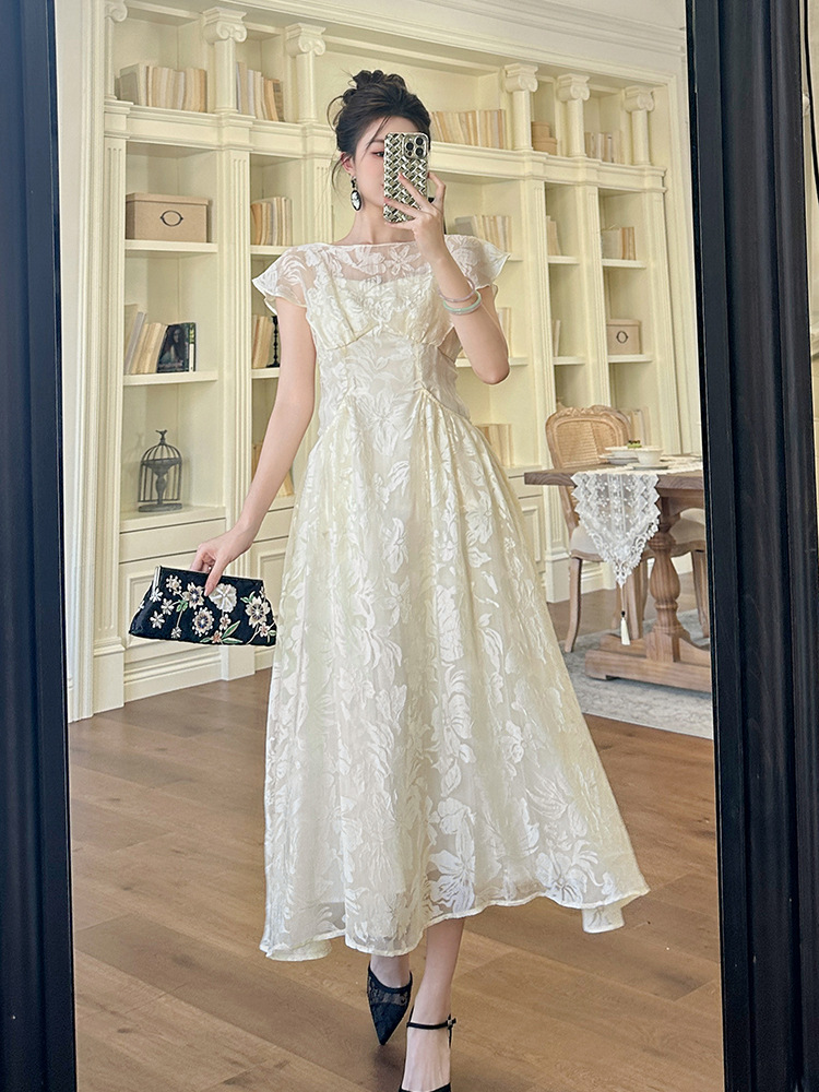 Đầm maxi nữ cổ tròn thắt eo giả hai mảnh dáng dài — mơ