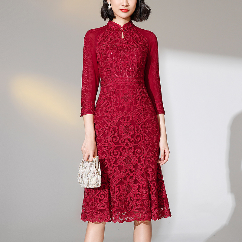 Shenzhen Classy Wedding Banquet Mother-In-Law Mother-In-Law Mother's Dress Women's Summer Mesh Embroidered Large Size Dress Dropshipping