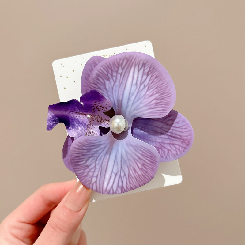 Pinza para el cabello de flor rosa para mujer 2025 nuevo clip de agarre para el cabello con placa posterior de la cabeza grande clip de tiburón de flor para la cabeza horquilla