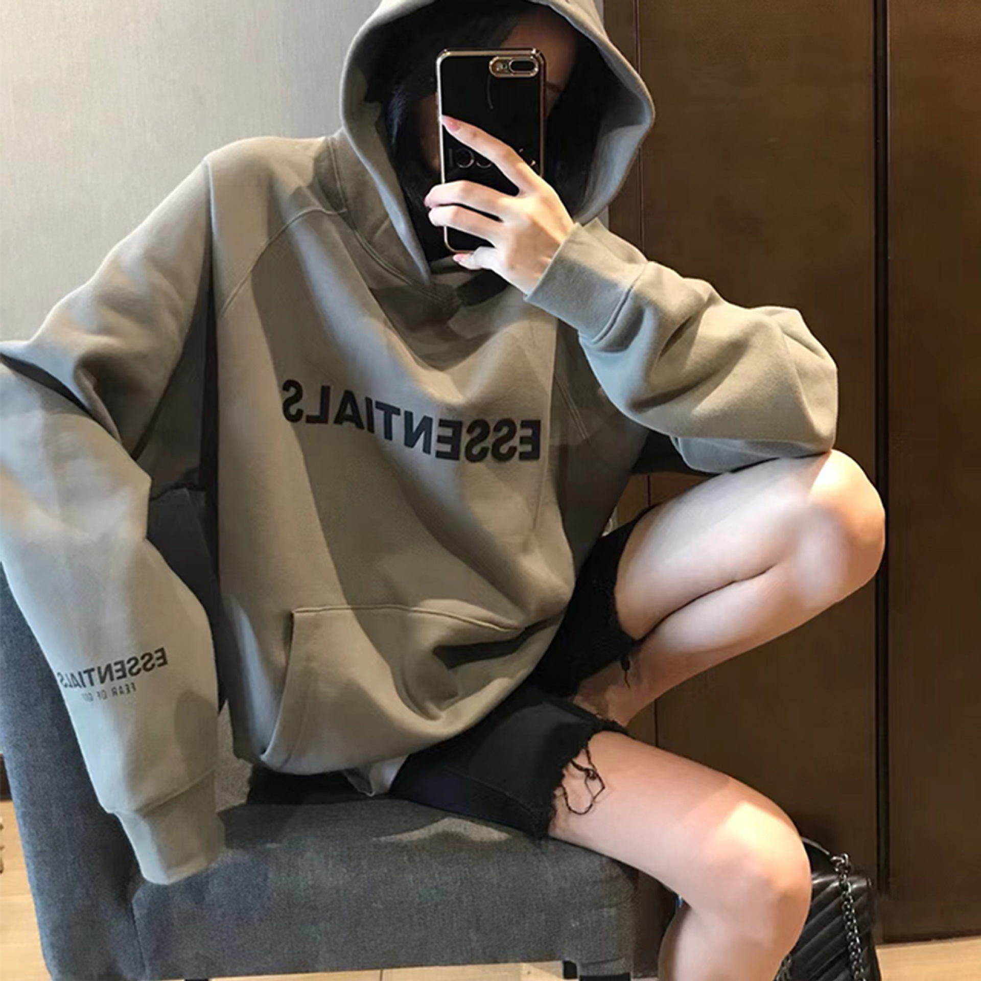 ESSENTIALSZONEFOG Suéter con capucha suelto de la calle principal para hombres y mujeres con el mismo estilo Parejas Abrigo de moda de silicona americana