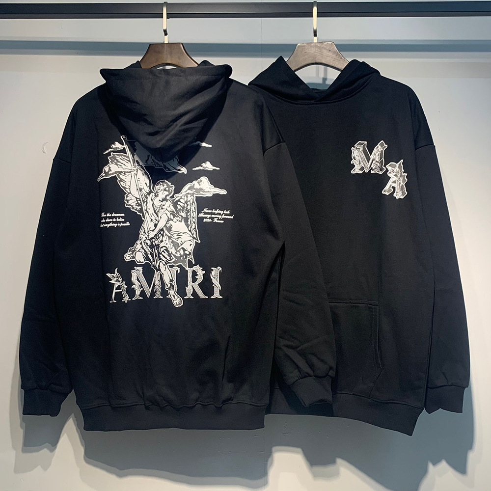AMIRI suéter colección de letras de impresión transfronterizas 360 gramos de anillo masculino suelto casual sudadera encapuchada