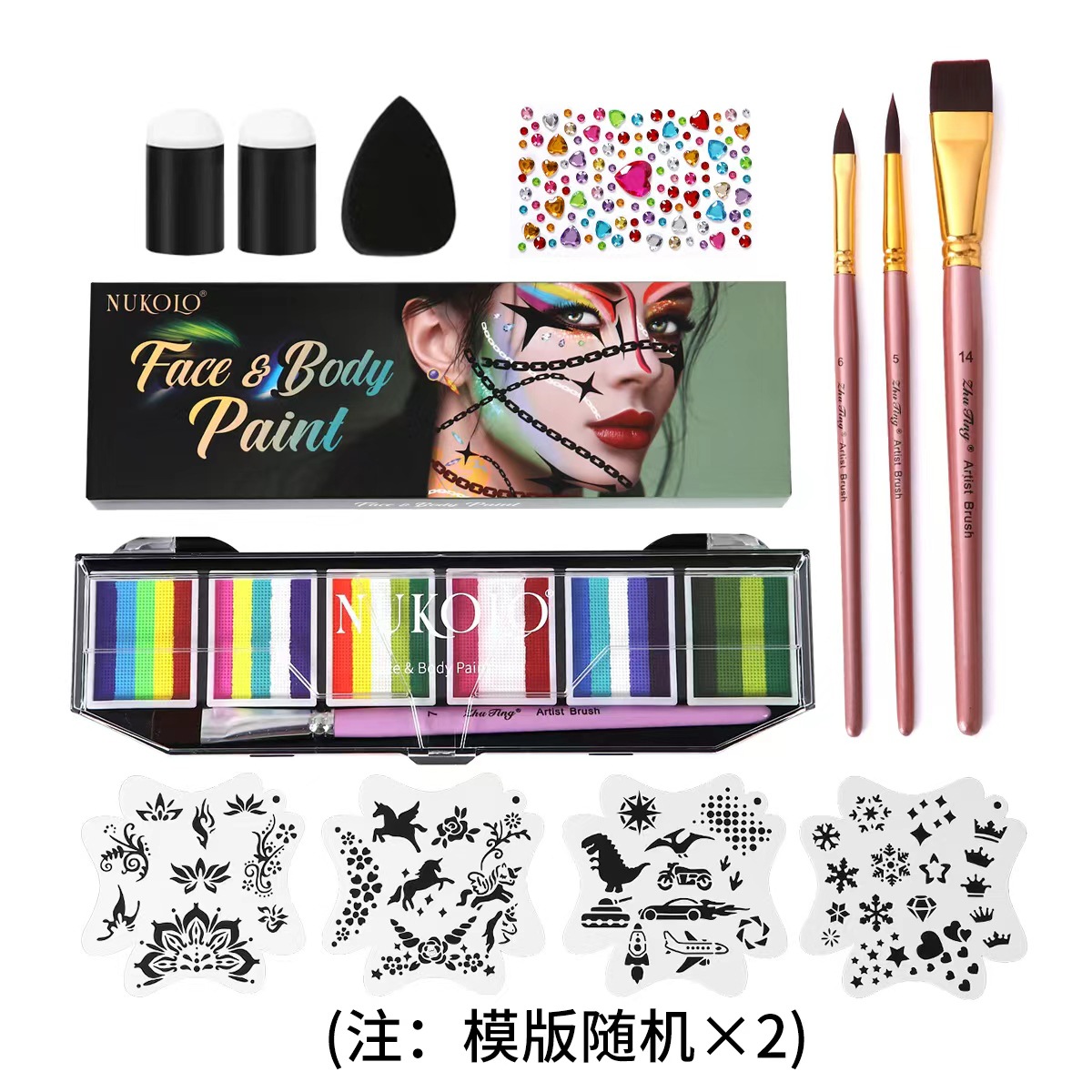 Ventas transfronterizas calientes 6 grupos de paleta de color de barra arcoíris conjunto acuoso cuerpo humano pintado pigmento de pintura facial pasta de color pigmento de acuarela