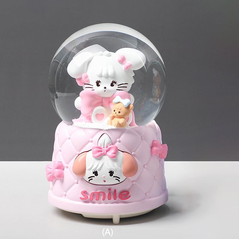 Caja de música de bola de cristal de Kapibala ingenua y linda, adornos de escritorio luminosos, nieve que cae, regalo de cumpleaños para estudiantes y niños